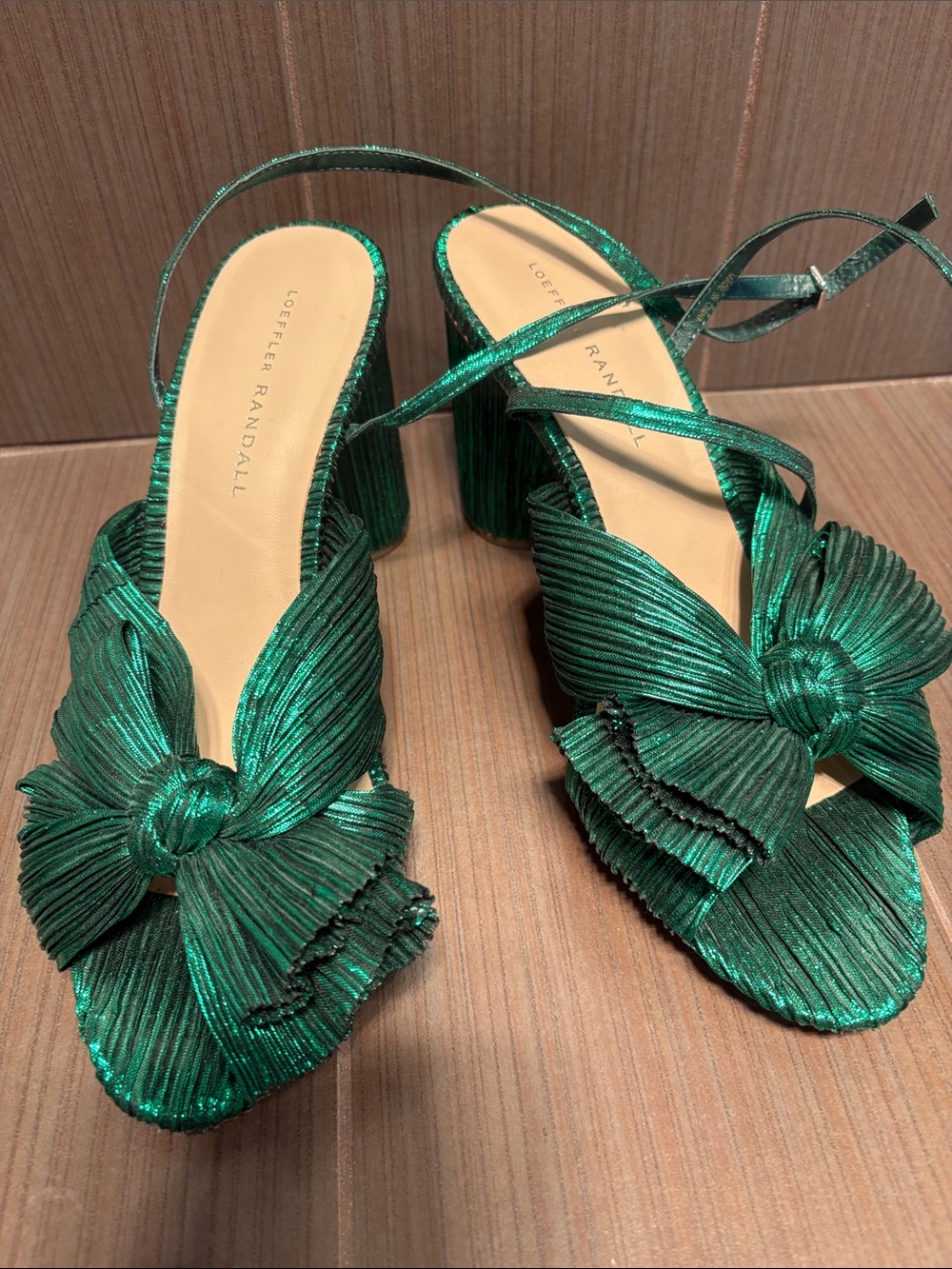 Loeffler Randall Emerald Pleated Knot Block Heel Sandals
